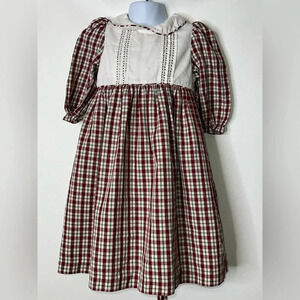 Luli & Me girls red green cream check Christmas dress sz 4T